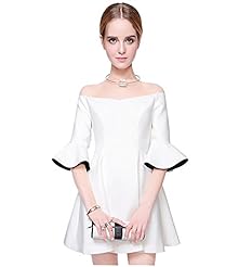Sexy Spring Off the Shoulder Elbow Length Sleeves Pleated Party Dress 