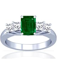 Platinum Emerald Cut Emerald Ring With Sidestones