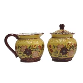 2PC SUGAR AND CREAMER SAUCER GARDEN FLOWER DECOR by ACK