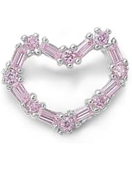 Sterling Silver Pink Ice CZ Heart Unique Pendant Cute Charm Pure 925 New 15mm with 1.8mm Curb Chain