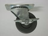 Swivel caster with brake, 4 diameter x 1 5/16  wide hard rubber wheel with plain bearing. 350 pound load capacity.