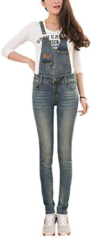 Simplechic Women's Summer Fashion Skinny Strechy Casual Bib Denim Overalls Pants Grey 26