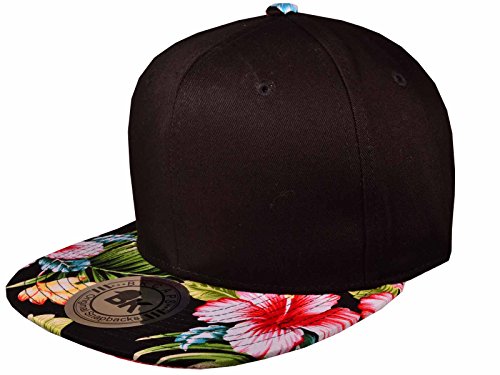 Flat Bill Floral Snapback Hats (Front Is Black and Brim Is Flower Black)