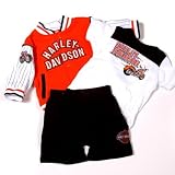 Harley Boy's Baseball Creeper Short Set (Black With Orange Jacket), Available in Multiple Sizes