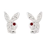 Playboy Platinum Plated Ladies Clear and Red Cubic Zircona Stud Earrings