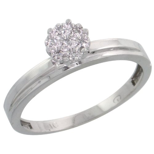 10k White Gold Diamond Engagement Ring 0.05 cttw Brilliant Cut, 1/8 inch 3mm wide, Size 5