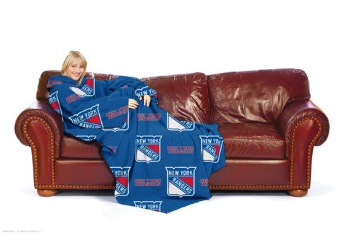 NHL New York Rangers Adult Comfy Throw Blanket with Sleeves