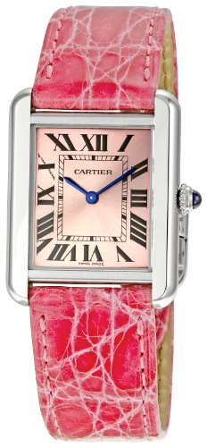 Cartier Womens W5200000 Tank Solo Pink Leather Strap Watch