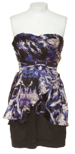 RAMPAGE Blot Print Chiffon & Satin Strapless Dress [42094940964], BLUE, MEDIUM