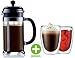 Bodum 8 Cup Chambord Coffee Press with 2 Bonus Pavina Glasses K 4559 16US