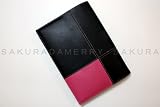 本革ブックカバー　4.6判　黒×ピンクの画像