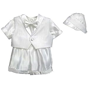 Baby or Infant Boys Christening Short and Hat Set white Suit with RIBBED vest and bow tie!