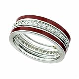 Versatile Stackable Simulated Diamond CZ and Red Enamel Sterling Silver Rings