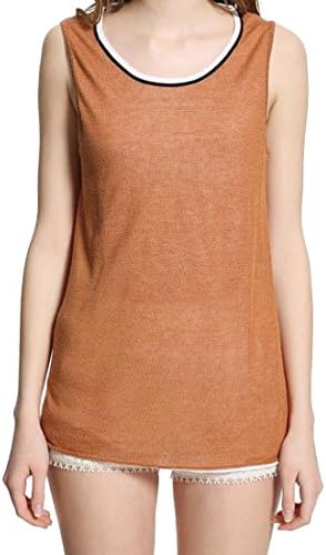 Zimaes Womens Knit Solid-Colored Sleeveless Blouse Shirt Camel OS