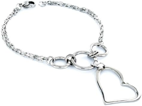 ELYA Stainless Steel Cut Out Dangle Heart Charm Bracelet - 7 Inches