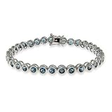 Eve's Addiction Sterling Silver Sapphire CZ Bezel Set Tennis Bracelet