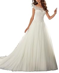 A-line Floor Length Lace Tulle Evening Dress/Prom Dress/Party Dress/Wedding Dress 