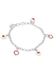 Unicornj Sterling Silver Childrens Bracelet with White and Red Heart Charms