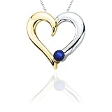 10k Two-Tone Gold  Sapphire Heart Pendant, 18"