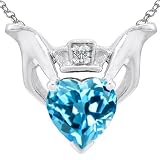 Candygem Genuine 10K Gold Genuine Heart Shaped Blue Topaz and Diamond Claddagh Love Pendant