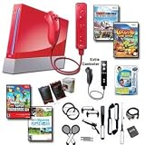Nintendo Wii Red Holiday Fun Bundle - Extra Remote and Nunchuk, 19 Games, and Lots of Accessories