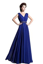 A-line V-neck Chiffon Lace Ruched Natural   Waistline Bridesmaid Dress 