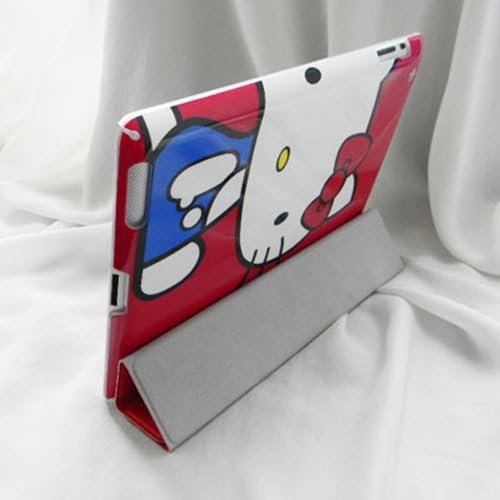 White Hello Kitty Hard Back Case + Red Leather Smart Cover Combo for iPad 2