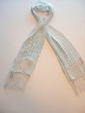 Silk Scarf with Double Tier Fringe and Sequins Dream Blue 13x60