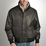 Landing Men's Navy A-1 Flight Leather Bomber Jacket - Regular