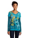 Southpole Juniors Long Sleeve Twofer V-Neck Floral Graphic T-Shirt