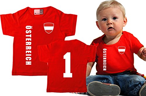 Österreich BABY T-Shirt – Trikot Look – EM 2016 rot Gr. 68-86 (80/86)
