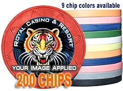 Custom Poker Chips: Put your image, Promotional Logo, or Design on a chip - 200 Full Color Authentic Casino Clay poker chips