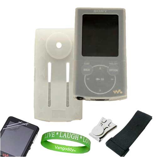 Clear Silicone Skin Sony Walkman Case for Sony Walkman E340 Series  NWZ-344 , NWZ-345 , NWZ-343 , ect... + Sony Walkman Screen Protector + Armband + Belt Clip + Live * Laugh *Love Wrist Band!!!