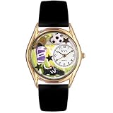 Whimsical Watches Kids' C0820020 Classic Gold Soccer Black Leather And Goldtone Watch
