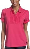  : IZOD Women's Short Sleeve Ruffle Front Polo, Raspberry, Medium