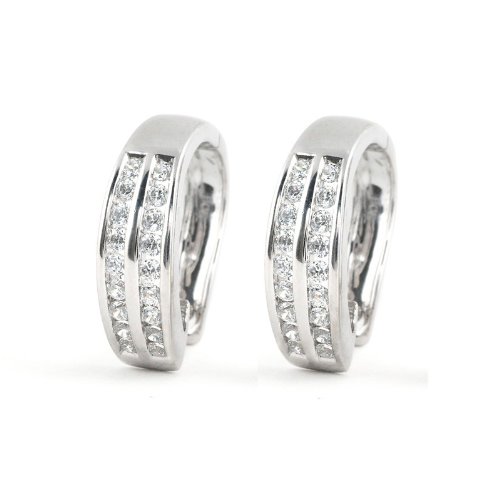 14k White Gold Huggie Earrings Round White Diamond Earrings (1/2 ctw, G Color, SI2-I1 Clarity)