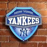 NEW YORK YANKEES Team Logo Dual Lit NEON SHIELD WALL or WINDOW LAMP (15 Wide & 13 High)