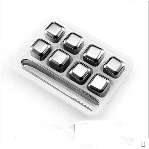 Sun Joyful Stainless Stell Chilling Ice Cubes Reusable for Whiskey Wine Beverage (Set of 8)