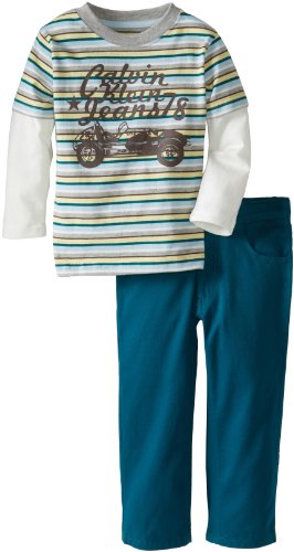 Calvin Klein Boys 2-7 Colo Twofer Stripes Top with Khaki Pants 4-7