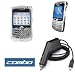Transparent Clear Crystal Snap-on Cover Case + Rapid Car Charger + Premium Clear Reusable LCD Screen Protector for RIM Blackberry 8330 8310 8320 8300 Curve Smartphone