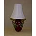 19in Oxblood, Green Leaves Lamp, French Beige Silk Bell Shade