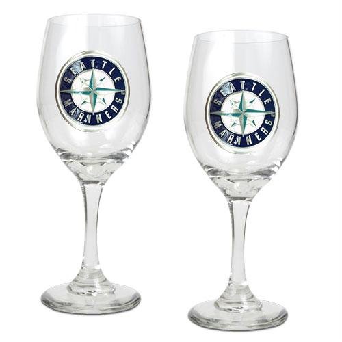 Seattle Mariners MLB 2pc Wine Glass Set - Primary Logo
