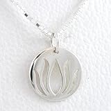 Round Lotus Flower Pendant in Sterling Silver on 16 Box Chain, #8450
