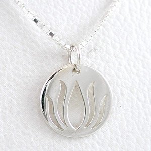 Round Lotus Flower Pendant in Sterling Silver on 16" Box Chain, #8450