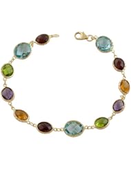 14 Karat Yellow Gold Oval Multi-gemstone Station Bracelet (7.5 Inch)