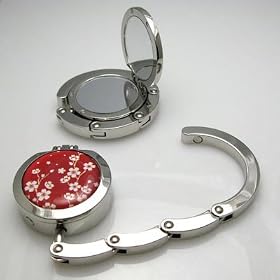 Very Cherry Red Foldable Purse Hook with Mirror