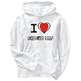 Hoodie Mens White I Love Underwater Rugby  Sports XLarge