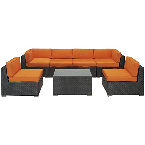 LexMod Aero Outdoor Wicker Patio 7Piece Sectional Sofa Set in Espresso