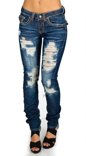 Machine Jeans Destroyed Skinny Jeans - Medium Wash product image