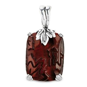Relios Sterling Silver Red Tiger Eye Leaf Pendant Enhancer